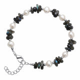 Natural Freshwater Pearl & Stone Bracelet Irregular Gemstone Chip Bead Silver Plated Adjustable Chain Bracelet for Women Gift