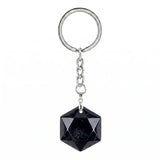 22mm Faceted Hexagon Natural Stone Keychain Healing Crystal Bag Charm Ring Jewelry Gift