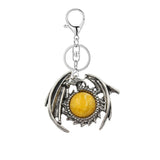 Vintage Silver Dragon Medallion Keychain, Genuine Healing Stone Chakra Amulet Keyring, Mythical Protection Car Key Holder Accessory