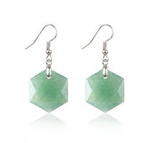 22mm Faceted Hexagon Natural Stone Dangle Earrings Healing Crystal Drop Hook Earrings for Women Men Gift