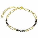 Gold Stainless Steel Paperclip Chain Bracelet Tiny Gemstone Bead Adjustable Dainty Layering Bracelets for Women #SB3161G
