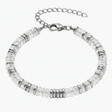 Handmade Flat Disc Stone Bracelet Silver Spacer Beads Lobster Claw Clasp Stackable Heishi Beaded Jewelry For Female Daily Wear #SB3139