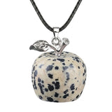 Natural Gemstone Apple Necklace for Women Men Healing Chakra Hand-Carved Crystal Pendant with Adjustable 18" Black Cord SN1371