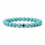 8mm Natural Round Gemstone Evil Eye Stretch Bracelet, Elastic Cord Protection Crystal Beaded Wristband Unisex Multi‑Stone Choice Spiritual Gift #SB3143