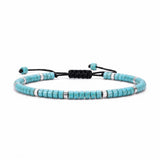 Dainty 4MM Gemstone Heishi Braided Bracelet Silver Accent Spacer Beads Handmade Woven Stackable Bracelet for Women #SB3151