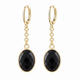 Stainless Steel Leverback Dangle Earrings Gold Plated Oval Faceted Natural Gemstone Drop Earrings Women Crystal Jewelry