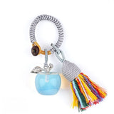 Handmade Craved Healing Chakra Crystal 20MM Natural Gemstone Apple Tassel Keychain Healing Crystal Bag Charm Key Ring