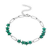 Natural Star Crystal Beaded Bracelet Stainless Steel Paperclip Chain Adjustable Multi‑Color Gemstone Bracelet Women Stacking #SB3162
