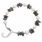 Natural Freshwater Pearl & Stone Bracelet Irregular Gemstone Chip Bead Silver Plated Adjustable Chain Bracelet for Women Gift
