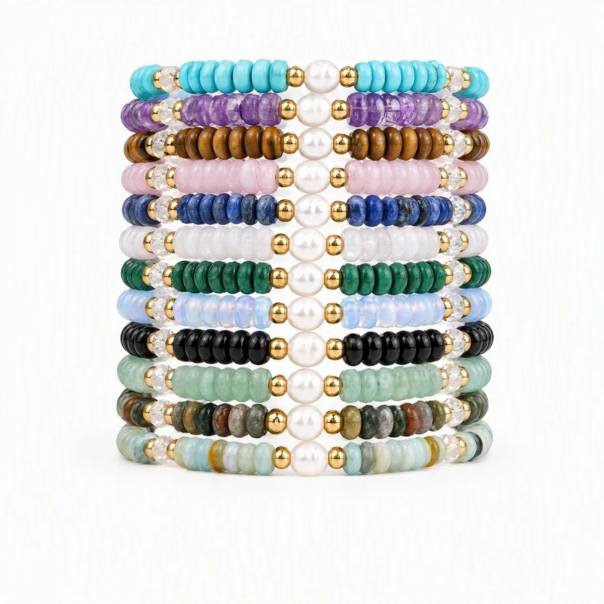 Handmade Flat Disc Natural Gemstone Bracelet 6mm Heishi Beads With Freshwater Pearls Silver Clasp Chain Adjustable Women #SB3137
