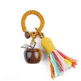 Handmade Craved Healing Chakra Crystal 20MM Natural Gemstone Apple Tassel Keychain Healing Crystal Bag Charm Key Ring