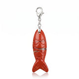 Hand Craved Gemstone Fish Charms Tag for Keychain Bag DIY Jewelry Pendants with Lobster Clasp Healing Stones