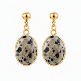 Gemstone Faceted Oval Gold Bezel Stud Dangle Stainless Steel Earrings Gold Plated Crystal Drop Earrings Jewelry Gift