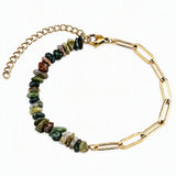 Natural Crystal Chip Beaded Bracelet Stainless Steel Paperclip Link Chain Adjustable Healing Gemstone Jewelry for Women #SB3165