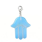 Natural Crystal Hamsa Hand Charm Tag Gemstone Bag Pendant with Lobster Clasp for Protection