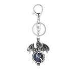 Gothic Winged Dragon Crystal Sphere Keychain, Natural Gemstone Chakra Healing Ball Key Ring, Vintage Pterosaur Bag Charm Pendant for Men & Women