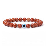 8mm Natural Round Gemstone Evil Eye Stretch Bracelet, Elastic Cord Protection Crystal Beaded Wristband Unisex Multi‑Stone Choice Spiritual Gift #SB3143