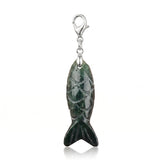 Hand Craved Gemstone Fish Charms Tag for Keychain Bag DIY Jewelry Pendants with Lobster Clasp Healing Stones