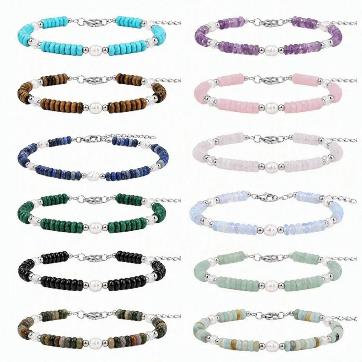 6MM Heishi Disc Stone Bracelet Freshwater Pearl Gold Adjustable Chain Boho Stackable Beaded Jewelry For Women #SB3137