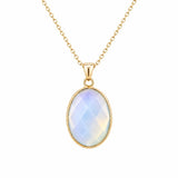Mixed Gemstone Faceted Oval Gold Frame Pendant Necklace Dainty Gold Chain Unisex Crystal Jewelry for Daily Wear