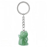 Healing Crystal Stone Cat Keychain Reiki Lucky Charms Keyring Women Bag Car Pendant