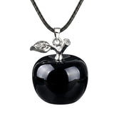 Natural Gemstone Apple Necklace for Women Men Healing Chakra Hand-Carved Crystal Pendant with Adjustable 18" Black Cord SN1371