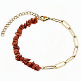 Natural Crystal Chip Beaded Bracelet Stainless Steel Paperclip Link Chain Adjustable Healing Gemstone Jewelry for Women #SB3165