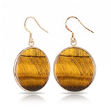 Natural Stone Round Dangle Earrings 30mm Gemstone Crystal Drop Jewelry Gold Plated Hooks #PE2060
