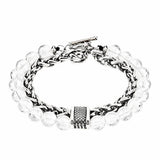 Men Double Layer Gemstone Bead Bracelet, Stainless Steel Chain OT Clasp Bracelet, 8mm Healing Crystal Wrist Jewelry Gift