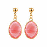 Gemstone Faceted Oval Gold Bezel Stud Dangle Stainless Steel Earrings Gold Plated Crystal Drop Earrings Jewelry Gift