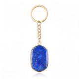 Natural Stone Keychains Gold Plated Faceted Rectangle Crystal Charms Ring for Car Keys Handbag Pendant Jewelry Making #KC2059
