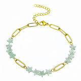 Natural Stone Star Bead Bracelet Stainless Steel Paperclip Link Chain Adjustable Layering Wrist Bracelets for Female #SB3162