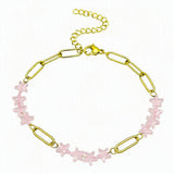 Natural Stone Star Bead Bracelet Stainless Steel Paperclip Link Chain Adjustable Layering Wrist Bracelets for Female #SB3162