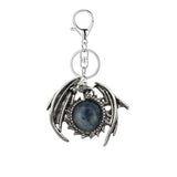 Vintage Silver Dragon Medallion Keychain, Genuine Healing Stone Chakra Amulet Keyring, Mythical Protection Car Key Holder Accessory