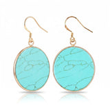 Natural Stone Round Dangle Earrings 30mm Gemstone Crystal Drop Jewelry Gold Plated Hooks #PE2060
