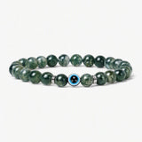8mm Natural Round Gemstone Evil Eye Stretch Bracelet, Elastic Cord Protection Crystal Beaded Wristband Unisex Multi‑Stone Choice Spiritual Gift #SB3143