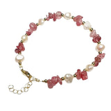 Natural Freshwater Pearl & Stone Bracelet Irregular Chip Crushed Stone Gold Plated Adjustable Chain Bracelet for Women #SB3157