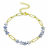 Natural Stone Star Bead Bracelet Stainless Steel Paperclip Link Chain Adjustable Layering Wrist Bracelets for Female #SB3162