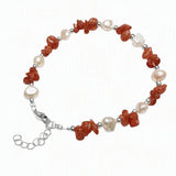 Natural Freshwater Pearl & Stone Bracelet Irregular Gemstone Chip Bead Silver Plated Adjustable Chain Bracelet for Women Gift