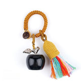 Handmade Craved Healing Chakra Crystal 20MM Natural Gemstone Apple Tassel Keychain Healing Crystal Bag Charm Key Ring