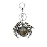 Vintage Silver Dragon Medallion Keychain, Genuine Healing Stone Chakra Amulet Keyring, Mythical Protection Car Key Holder Accessory