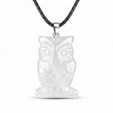 25mm Healing Crystal Owl Gemstone Necklace Jewelry Fashion Reiki Stone Pendant for Women Men 45CM Black Cord SN2329