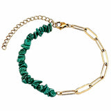 Natural Crystal Chip Beaded Bracelet Stainless Steel Paperclip Link Chain Adjustable Healing Gemstone Jewelry for Women #SB3165