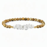 4mm Natural Gemstone Round Bead Stretch Bracelet With Clear Quartz Chip Crystal & Gold Spacers Unisex Healing Stackable Wristband Multi‑Stone Gift #SB3144