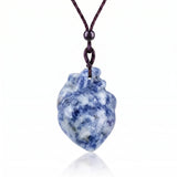 Hand Carved Human Heart Chakra Healing Crystal Stone Pendant Adjustable Cord Necklace Valentine Gift for Women #SN2043