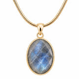 Faceted Oval Natural Crystal Gold Plated Pendant Necklace Snake Chain Multiple Stone Healing Stone Necklace