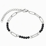 Stainless Steel Paperclip Chain Bracelet 4mm Natural Gemstone Bead Adjustable Dainty Layering Bracelet for Women #SB3161