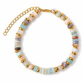 Natural Stone 6mm Disc Bead Gold Plated Bracelet Adjustable Chain Heishi Wheel Bead Gemstone Bracelet for Women #SB3142