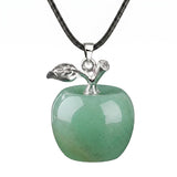 Natural Gemstone Apple Necklace for Women Men Healing Chakra Hand-Carved Crystal Pendant with Adjustable 18" Black Cord SN1371