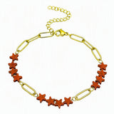 Natural Stone Star Bead Bracelet Stainless Steel Paperclip Link Chain Adjustable Layering Wrist Bracelets for Female #SB3162